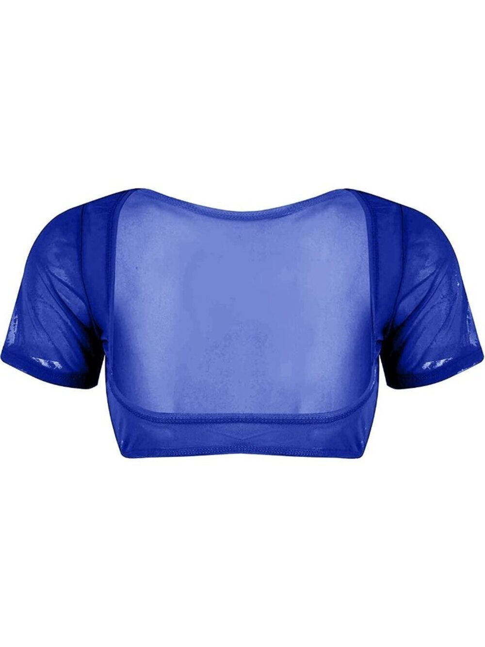 Women's Bright Blue Mesh Open Bust Short Sleeve Spandex Belly Dance Crop Top